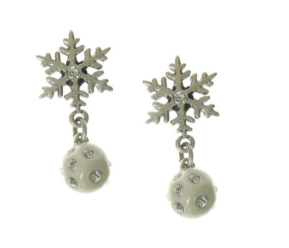 A & C White 'Winter Dream' Snowball & Snowflake Earrings