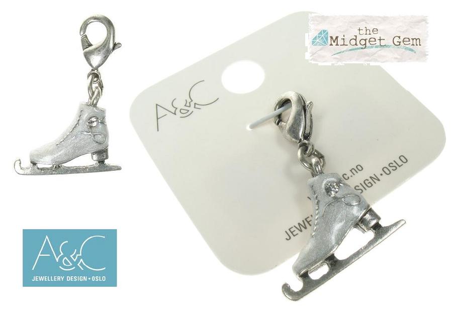 A & C White Ice Skate 'Winter Dream' Charm Silver Plate