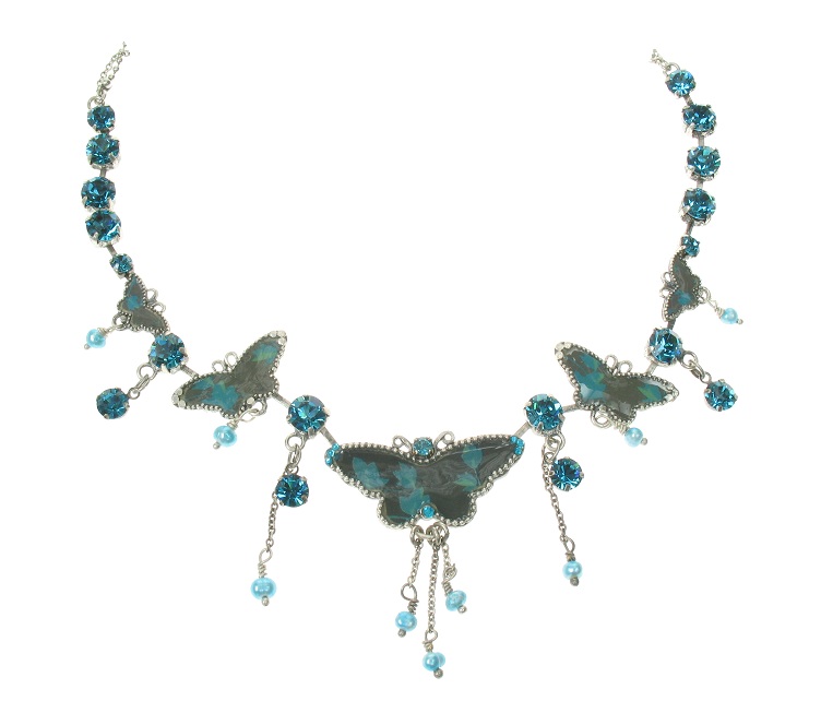 PILGRIM Butterflies Charm Necklace - Dark Blue/Turquoise
