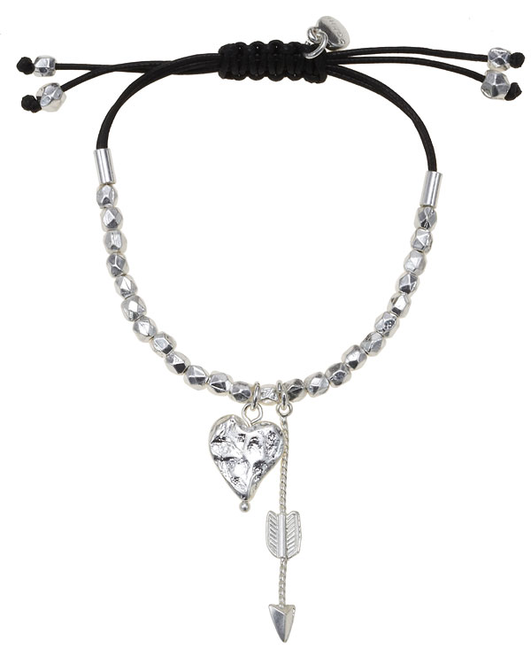Bohm Hearts Desire Heart & Arrow Charm Bracelet - Silver Plate