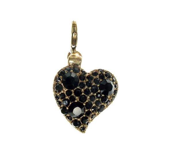 Pilgrim Charm Jet Black Swarovski Studded Gold Heart