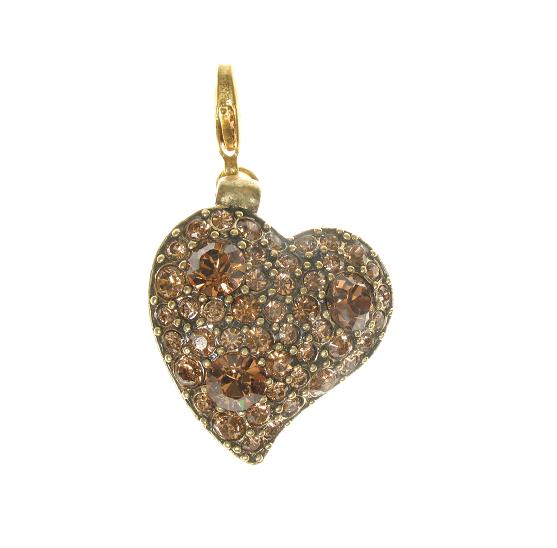 Pilgrim Charm Topaz Brown Swarovski Studded Gold Heart