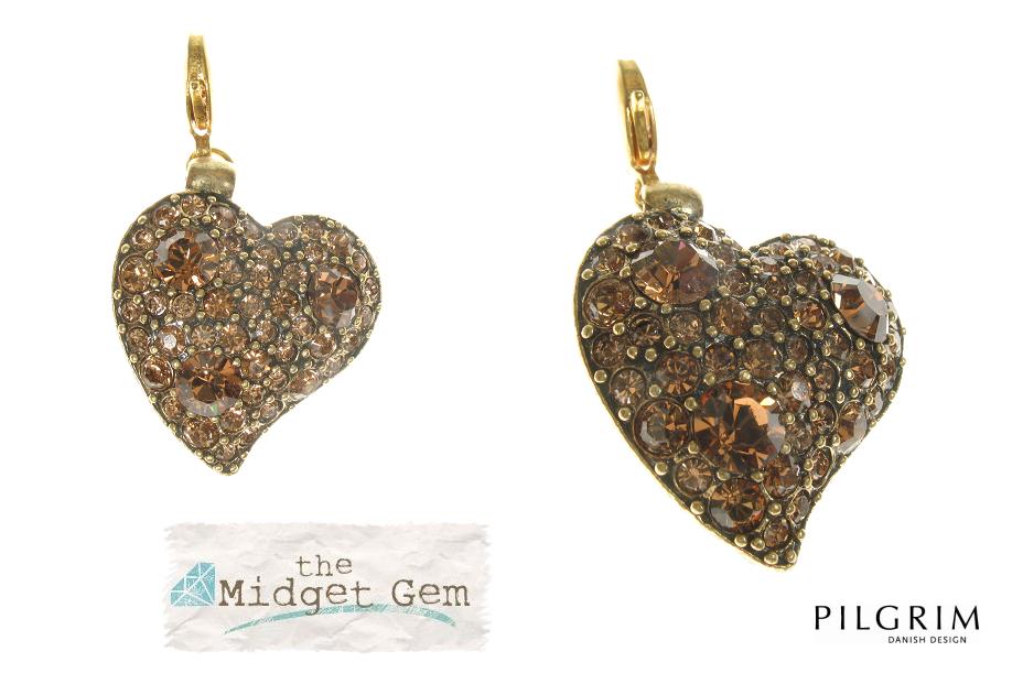 Pilgrim Charm Topaz Brown Swarovski Studded Gold Heart
