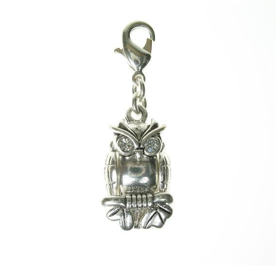 Pilgrim Charm Silver & Clear Swarovski Owl