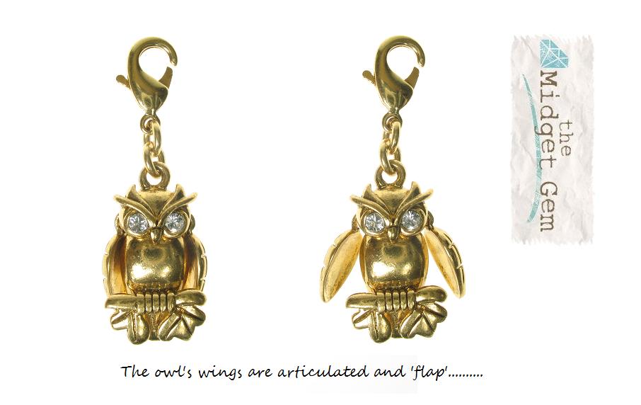 Pilgrim Charm Gold & Clear Swarovski Owl