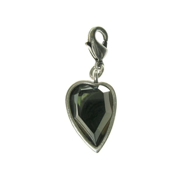 A & C Faceted KHAKI Crystal Heart Charm Silver Plate