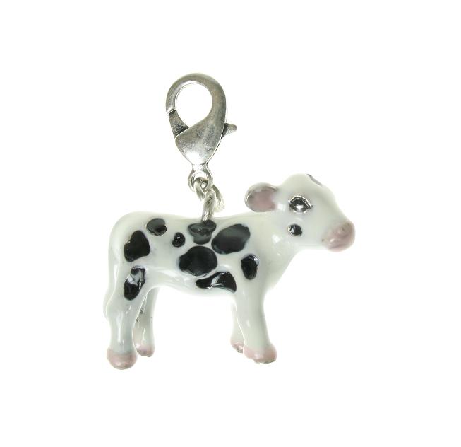 A & C 'Farm Yard' White Black Calf Cow Charm