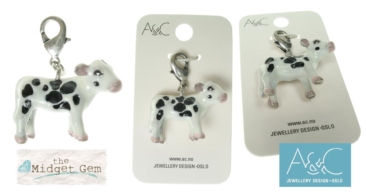 A & C 'Farm Yard' White Black Calf Cow Charm