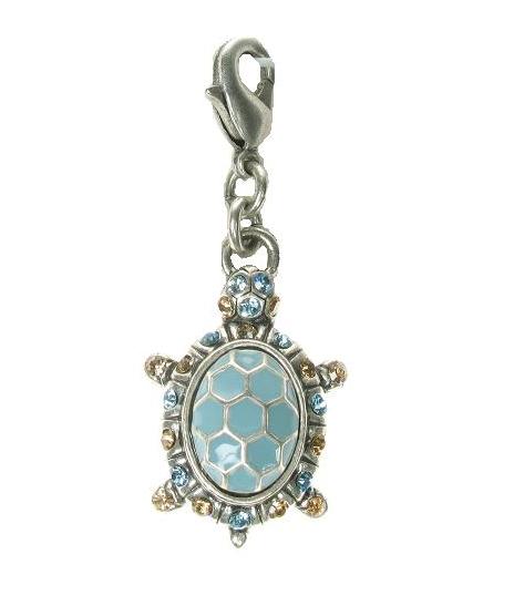 A & C Blue Enamel Turtle Tortoise Charm Silver Plate