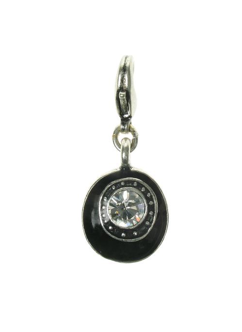 A & C Black Disc & Crystal Charm Silver Plate