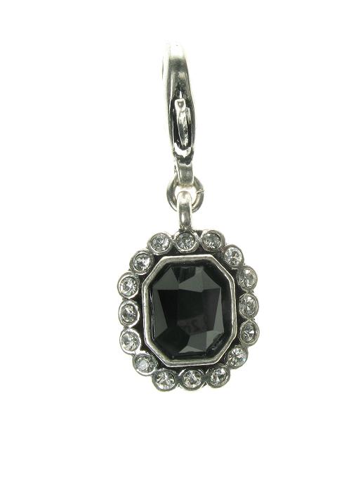 A & C Black Swarovski Crystal Tablet Charm Silver Plate