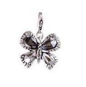 A & C 'Sweet Butterfly' Grey & Clear Crystal Charm Silver Plate