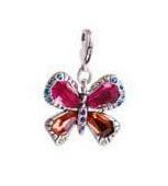 A & C 'Sweet Butterfly' Orange & Cerise Crystal Charm Silver Plate