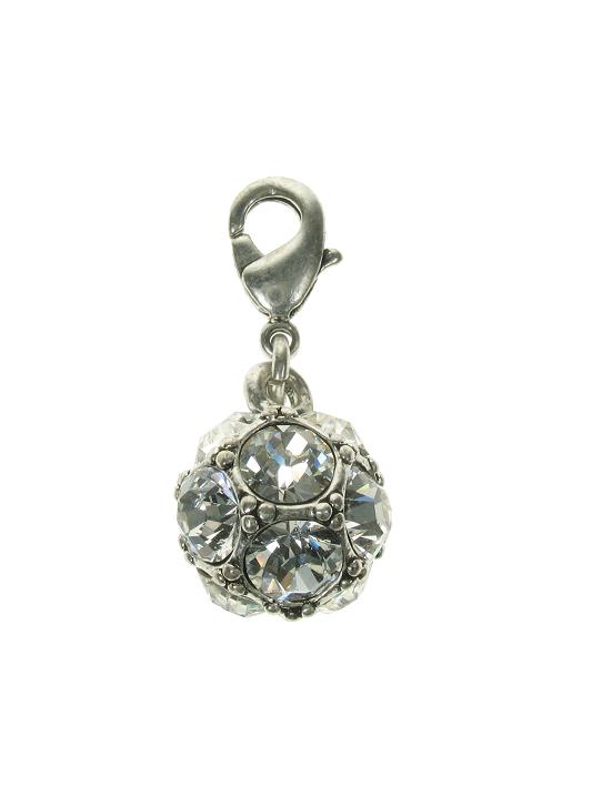 A & C Swarovski Crystal Studded Ball Charm Silver Plate