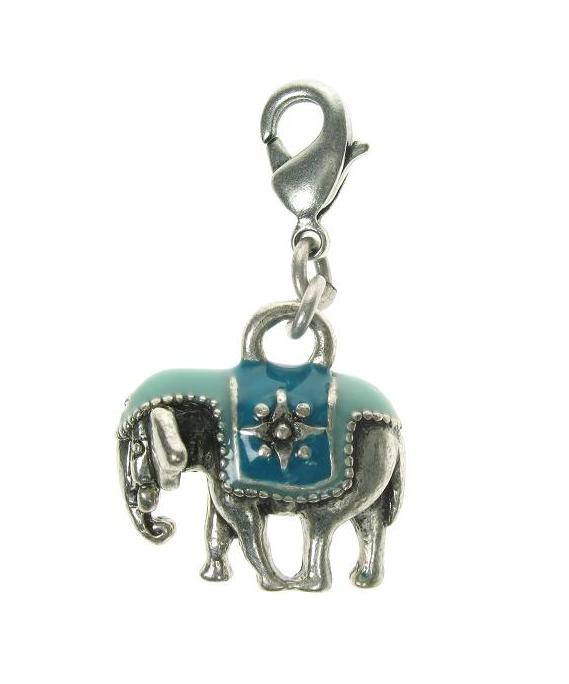 A & C Blue Elephant Charm Silver Plate