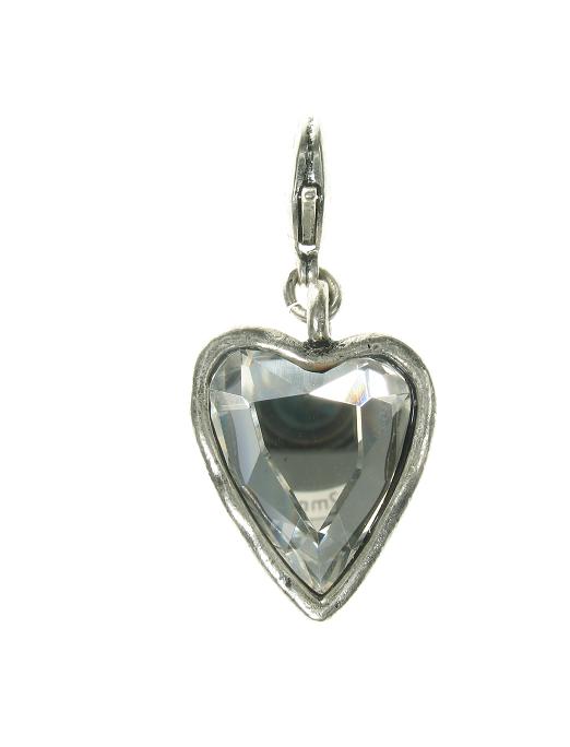 A & C Larger Hand-Cut Clear Crystal Faceted Heart Charm Silver Plate