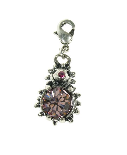 A & C Pink Swarovki Hedgehog 'Garden' Charm Silver Plate