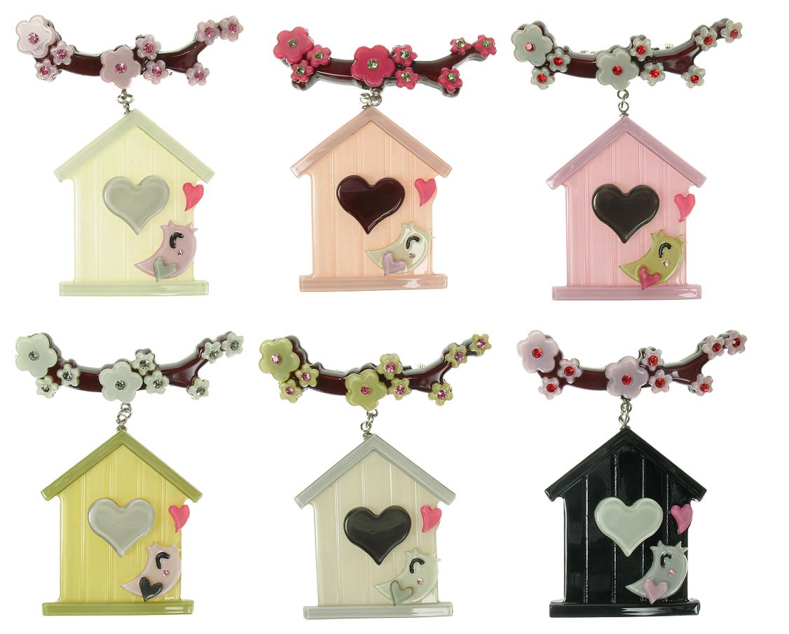 BIG BABY Bird House & Blossom Brooch/Pin