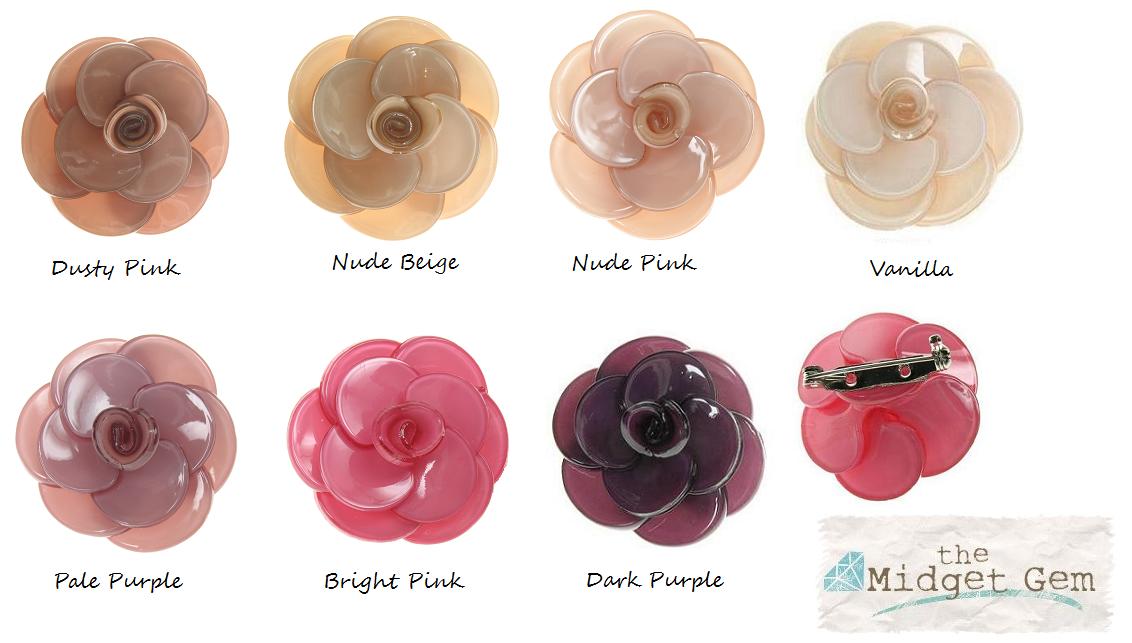 BIG BABY Small Rose Flower Brooch/Pin - Colour Set 1 Pinky/Purple Shades