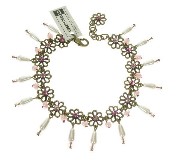 Lisbeth Dahl Flower Link Bracelet - Vintage Gold/Pinks