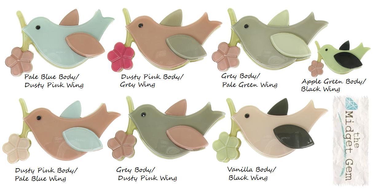 BIG BABY Small Dove Bird & Flower Brooch/Pin