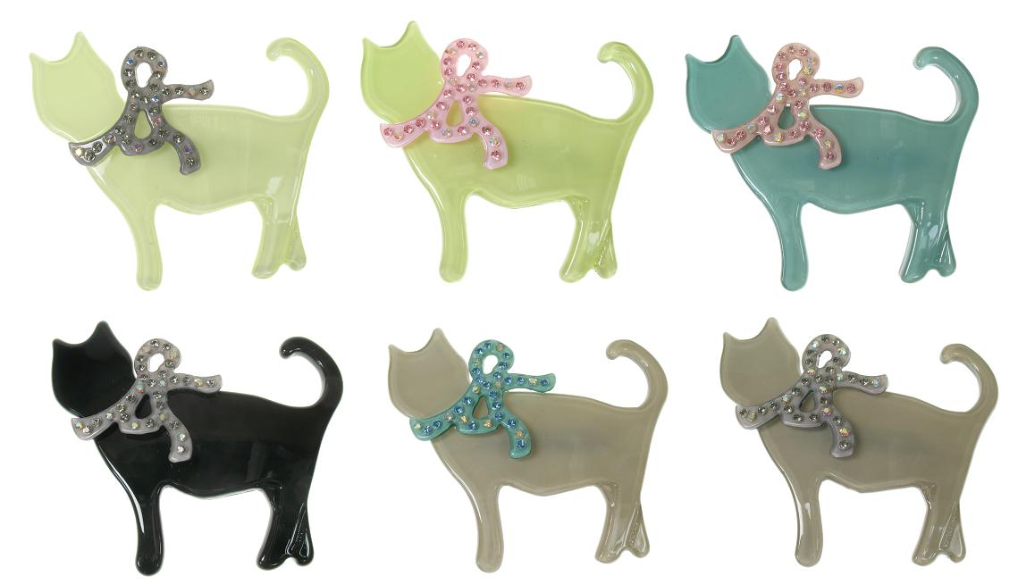 Big Baby Sophisticated Sophisti-Cat With Crystal Bow Brooch Pin