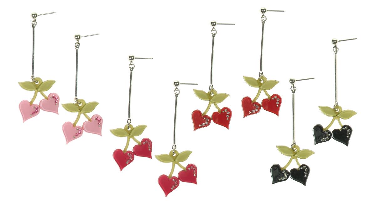 Big Baby Cherry Hearts Earrings