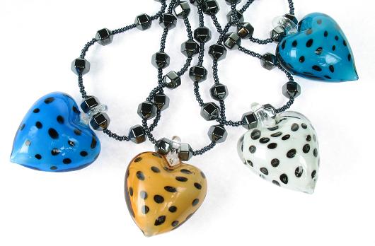 PINK Glass Heart & Hematite Necklaces