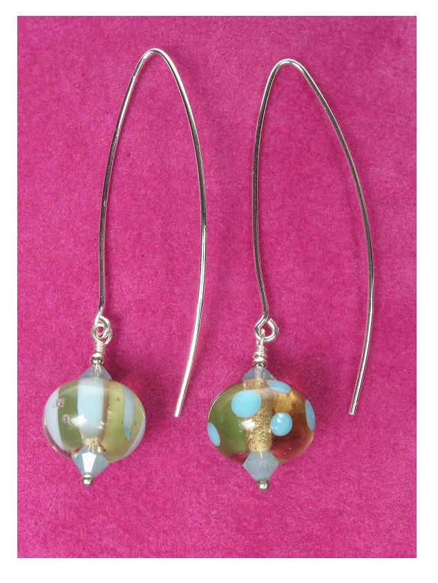 OOAK GLASSIER Glass Bead Earrings - Clear Khaki & Turquoise