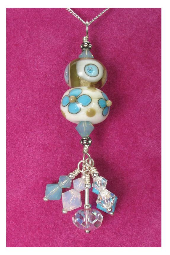 OOAK GLASSIER Glass Duo Pendant - Clear Khaki & Turquoise & Chain