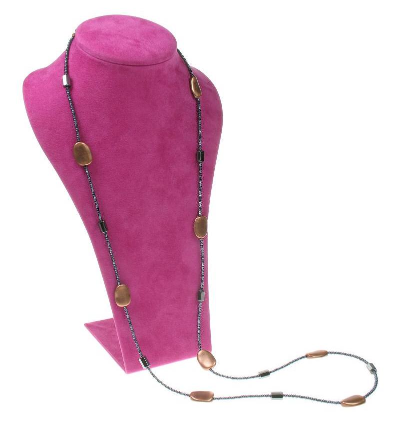 PINK Metallic Copper 'ovals' Long Necklace