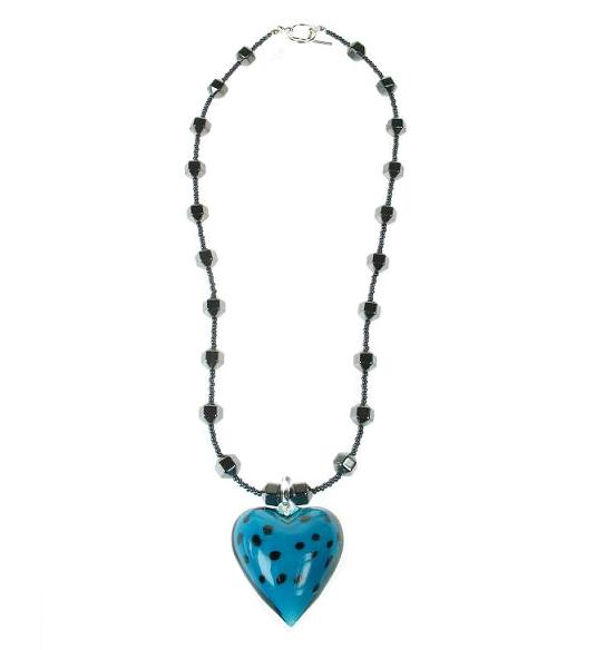 PINK Glass Heart & Hematite Necklaces
