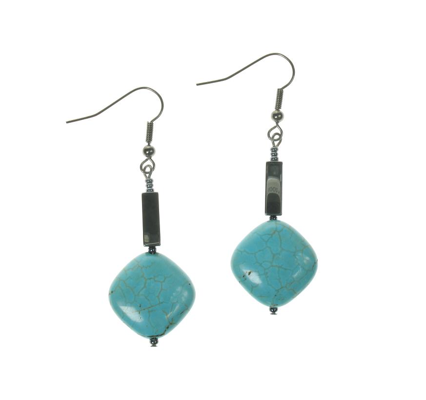 PINK Turquoise Squares Earrings
