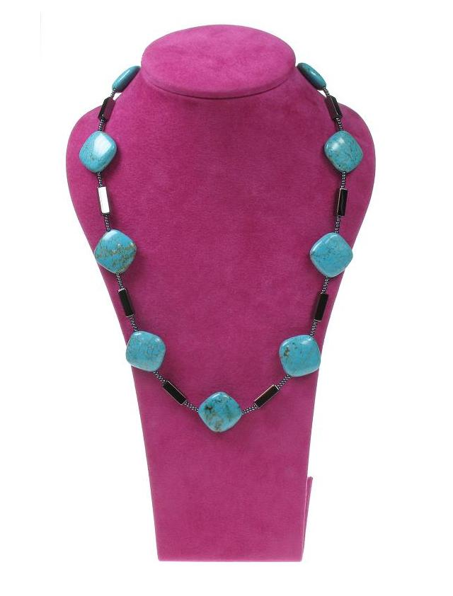 PINK Turquoise Squares Necklace