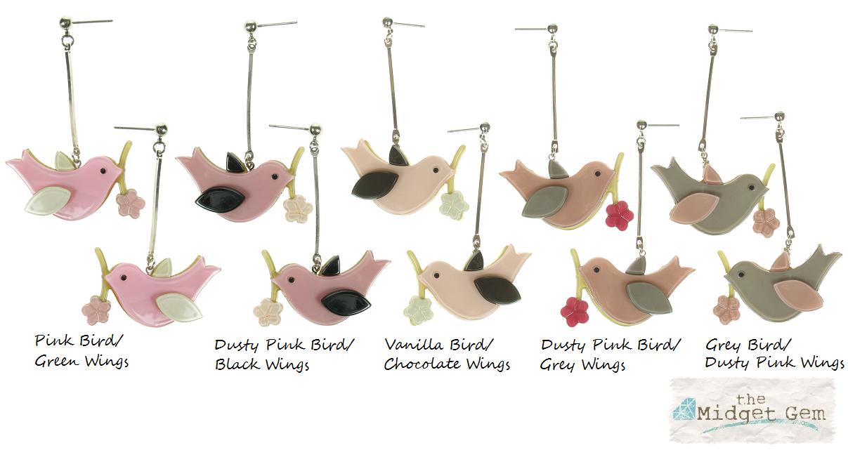 Big Baby Bird & Flower Earrings - Colour Set 1