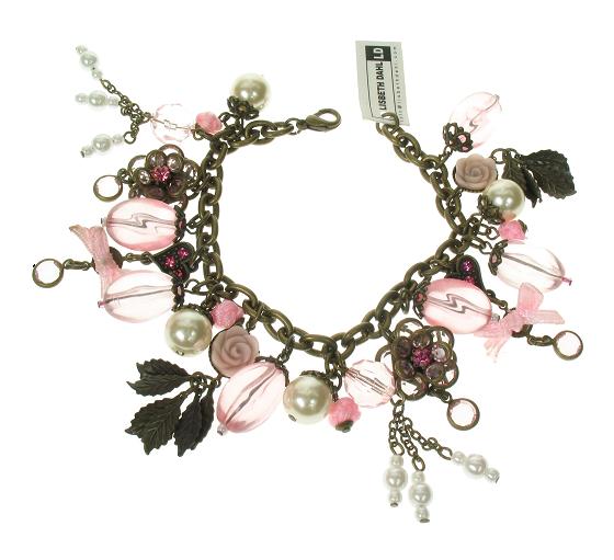 Lisbeth Dahl Flower & Bow Charm Bracelet - Vintage Gold/Pinks