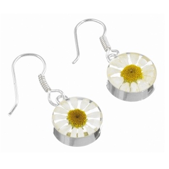 Daisy Flower Round Drop Earrings - Sterling 925 Silver
