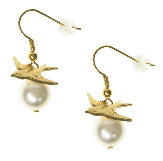 Maria Allen Pearl & Bird Gold Plated Drop Earrings