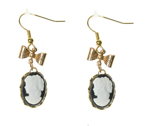 Maria Allen Black Cameo Gold Plate Earrings