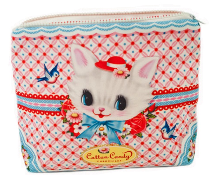 White Kitten Make-Up Case - Five & Five Vintage