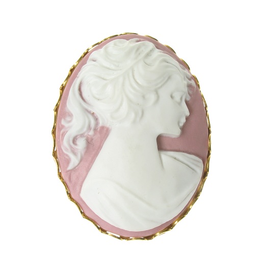Maria Allen Pink/White Cameo Brooch - Gold Plate