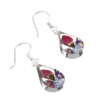 Mixed Flower Tear Drop Earrings - Sterling 925 Silver