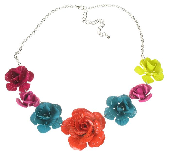 Vintage Metal Rose Necklace & Earrings