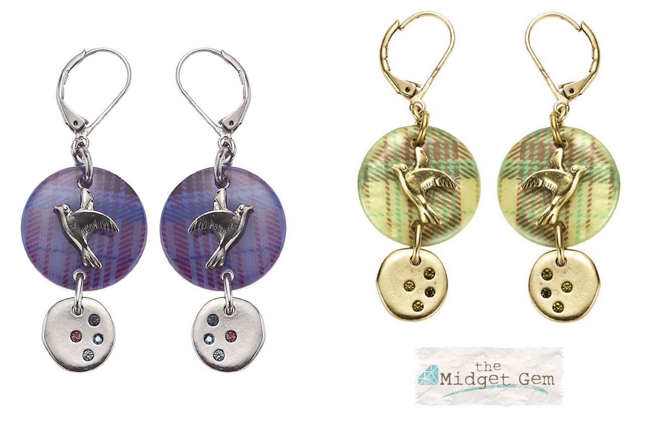 Bohm All That Plaid Bird Disc Earrings