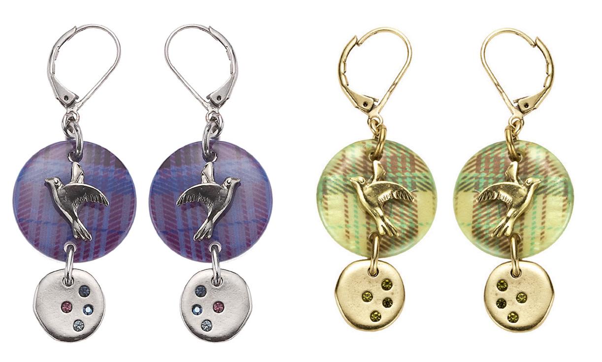 Bohm All That Plaid Bird Disc Earrings
