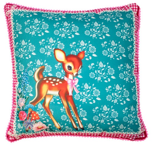 Happy Deer Square Cushion With Trim - Fiona Hewitt
