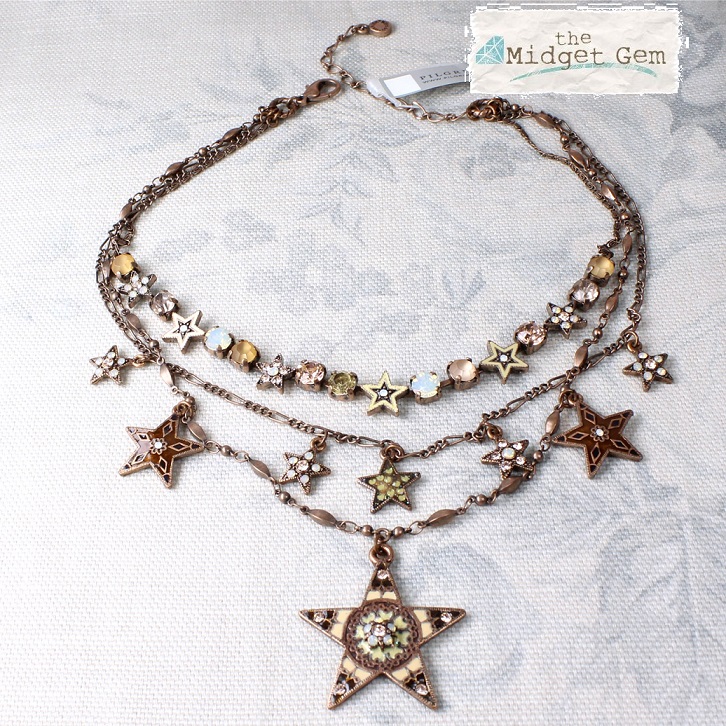 PILGRIM - STARS - Three Strand Necklace - Copper Plate/Pink & White Opal Swarovski BNWT