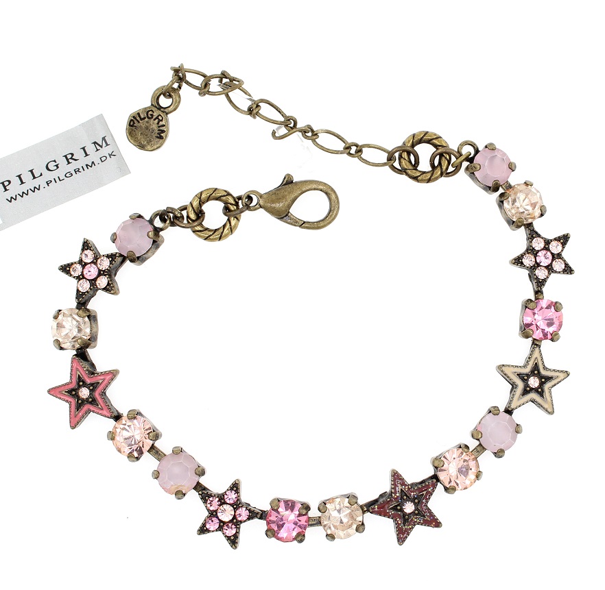 PILGRIM - STARS - Strand Bracelet - Gold Plate/Pink Swarovski BNWT