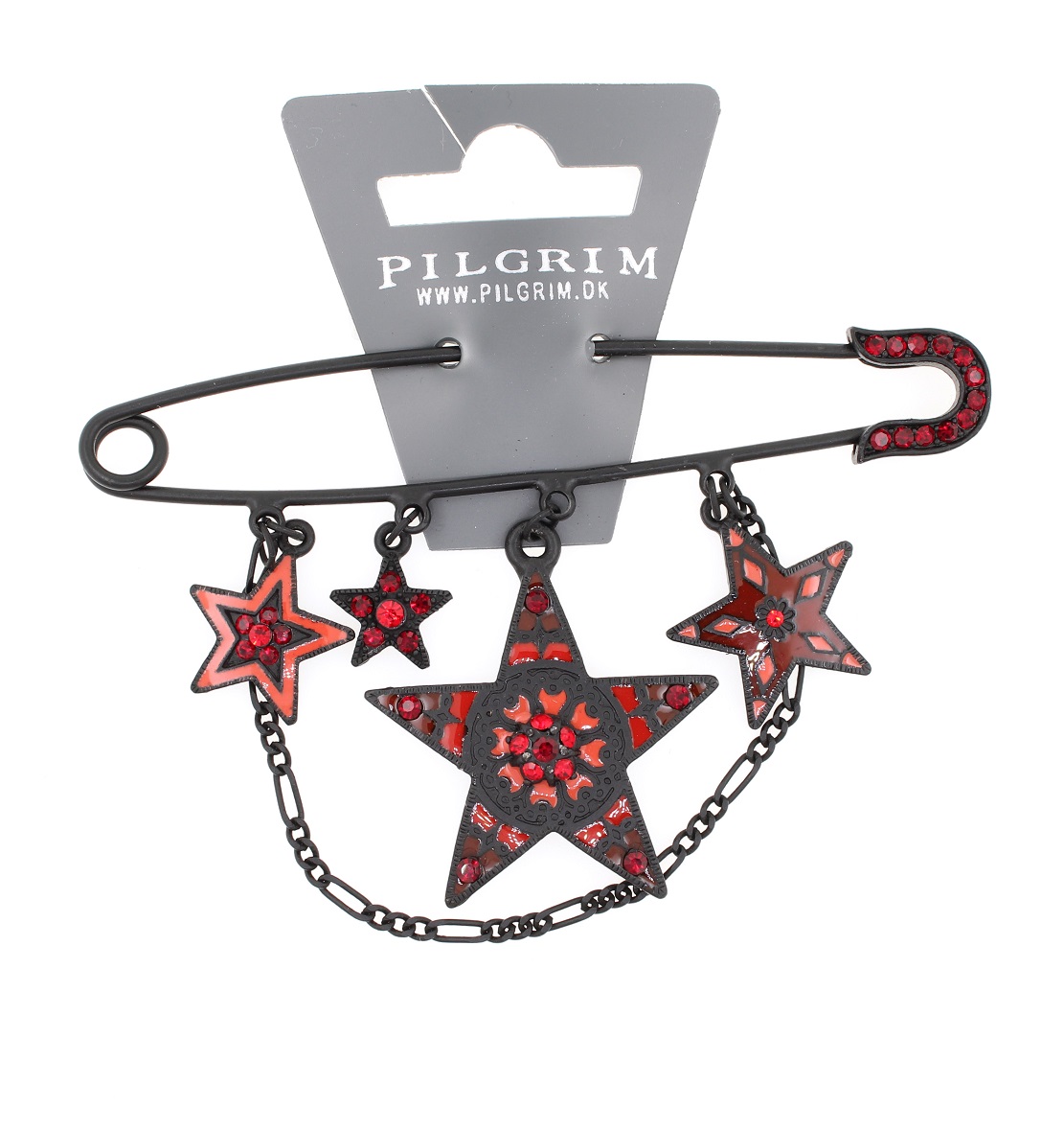 PILGRIM - STARS - Kilt Pin Brooch - Black/Red Swarovski BNWT