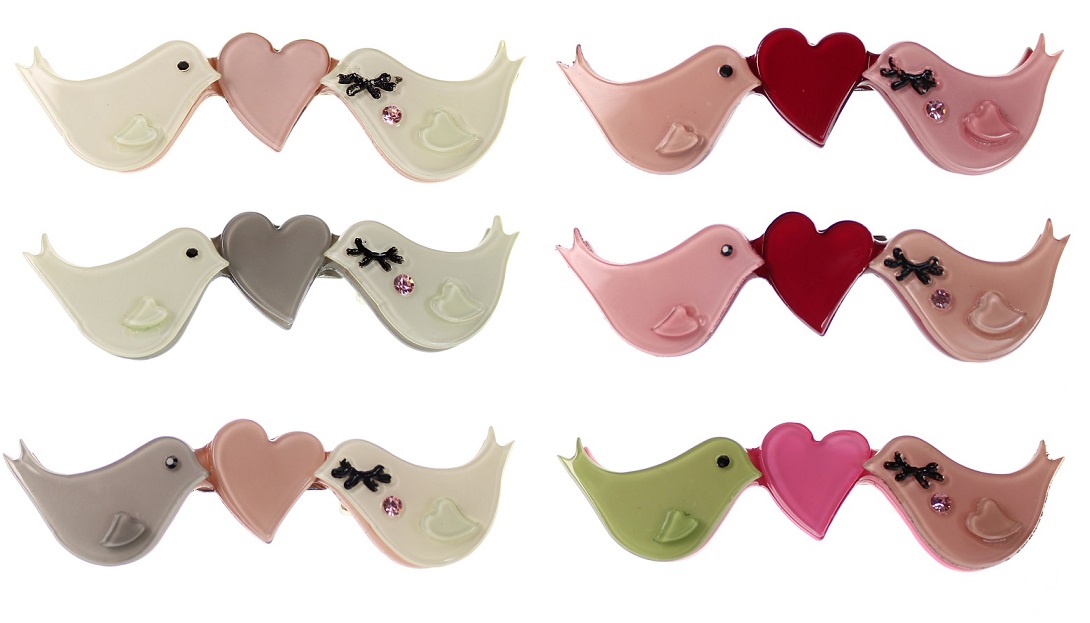 BIG BABY Love Birds Heart & Birdy Brooch/Pin